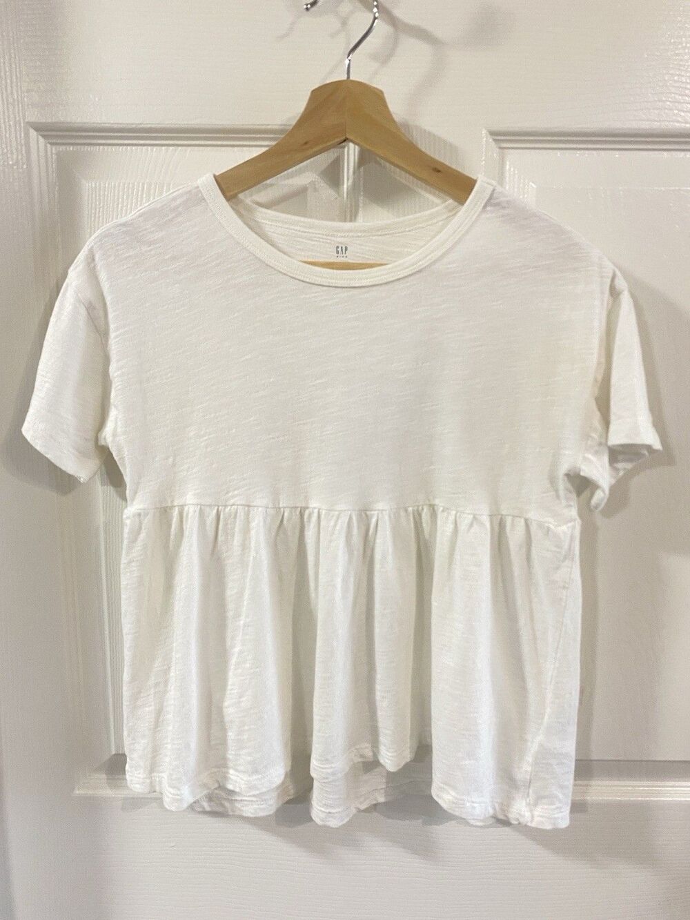 Gap Kids White 100% Organic Cotton Peplum Babydoll Top Size L Cottage Coquette